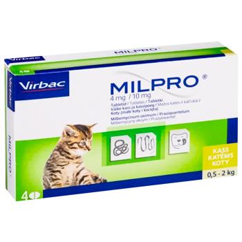 Таблетка для котів Virbac Milpro від 0,5 до 2кг для лікування гельмінтозів 4 мг/10 мг 1шт - купити, ціни на MasterZoo - фото 1
