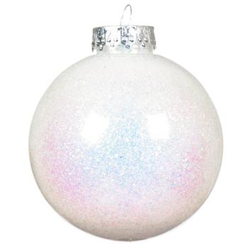 Шар елочный Decoris белый с блестками 8см