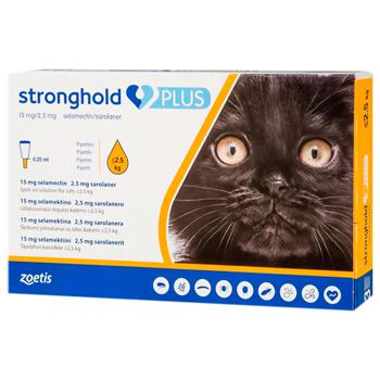 Zoetis Stronghold Plus Drops on the Withers for Cats Up to 2.5kg Against External and Internal Parasites 3 pipettes - buy, prices for MasterZoo - photo 1