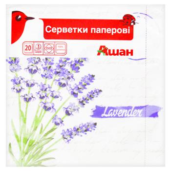 Auchan Flowers 3-Layer Paper Napkins 33x33cm 20pcs - buy, prices for Auchan - photo 1