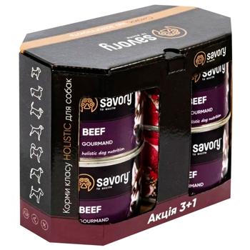 Корм влажный Savory с говядиной для собак всех пород 3+1шт х 200г
