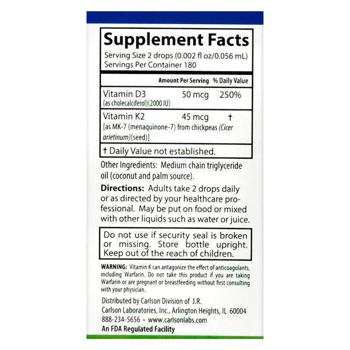 Carlson Labs Super Daily Vitamins D3 and K2 50/45mcg 10.16ml - buy, prices for Biotus - photo 2