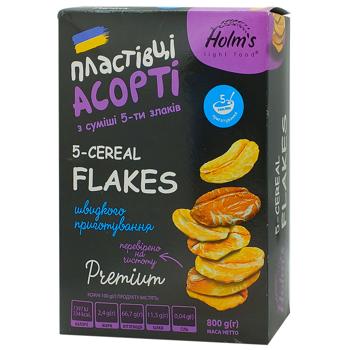 Хлопья Holm's Ассорти из смеси 5-ти злаков 800г - купить, цены на Чудо Маркет - фото 1