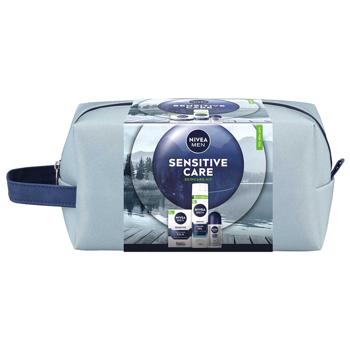 Набор косметический Nivea Men Sensitive Care Бальзам после бритья 100мл + Гель для бритья 200мл + Антиперспирант 50мл + Косметичка