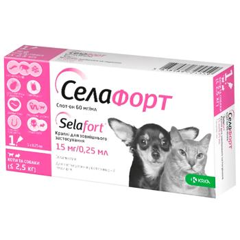 Краплі для собак і котів KRKA «Селафорт» спот-он №1, 15 мг/0,25 мл, до 2,5 кг - купити, ціни на MasterZoo - фото 1