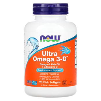 Риб'ячий жир і вітамін Д3 Now Foods Ultra Omega 3-D 1200мг 90 капсул із риб'ячого жиру - купити, ціни на Біотус - фото 1