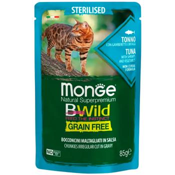 Monge Bwild Grain Free Wet Food with Tuna, Shrimp and Vegetables for Sterilized Cats 85g - buy, prices for MasterZoo - photo 1