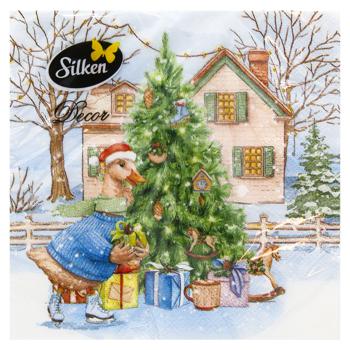 Серветки столові Silken Гусь та кролики 3-шарові 33*33см 18шт - купити, ціни на МегаМаркет - фото 1