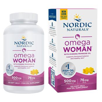 Рыбий жир и масло вечерней примулы для женщин Nordic Naturals Omega Woman со вкусом лимона 830мг 120 гелевих капсул