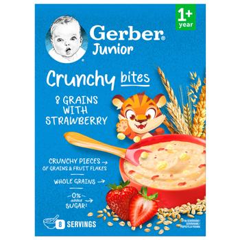Каша безмолочная Gerber мультизлаковая с хрустящими хлопьями и кусочками клубники 200г - купить, цены на METRO - фото 1