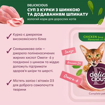 Суп Delickcious из курицы с ветчиной и добавлением шпината для кошек 80г - купить, цены на MasterZoo - фото 2