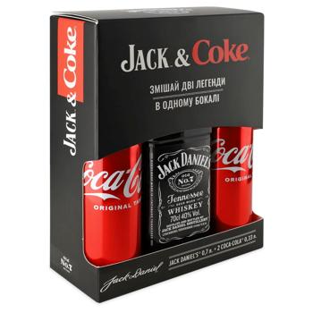 Набор подарочный Jack&Coke Виски Jack Daniel's 40% 0,7л и сильногазированный напиток Coca-Cola 0,33л 2шт - купить, цены на КОСМОС - фото 1