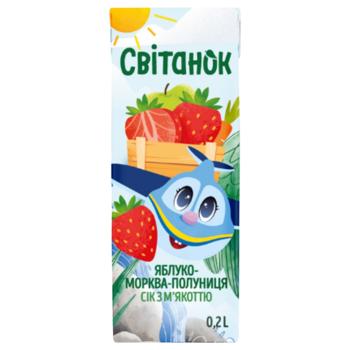 Svitanok Apple-Carrot-Strawberry Juice with Pulp 200ml - buy, prices for Auchan - photo 1