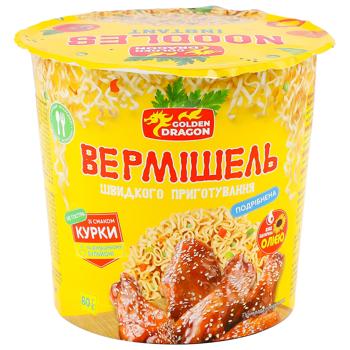 Вермишель Golden Dragon со вкусом курицы неострая 80г - купить, цены на Эпицентр FOOD - фото 1