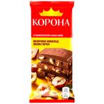 Шоколад молочний Корона з подрібненими лісовими горіхами 85г