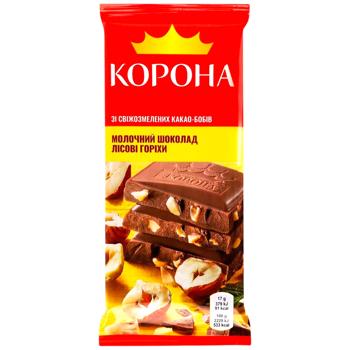 Шоколад молочный Корона с измельченными лесными орехами 85г - купить, цены на КОСМОС - фото 1