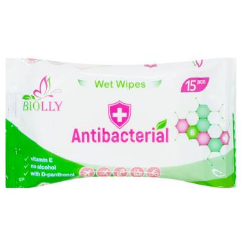 Biolly Antibacterial Wet Wipes 15pcs - buy, prices for Chudo Market - photo 1