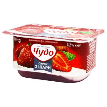 Десерт творожный Чудо Клубника двухслойный 4,2% 100г - купить, цены на ULTRAMARKET - фото 1