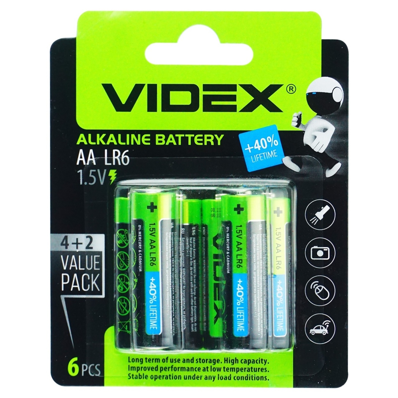

Батарейки VIDEX LR6/AA 6ШТ
