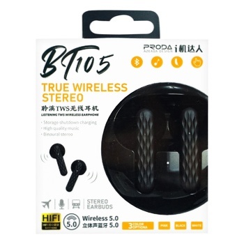 Наушники Proda TWS Black PD-BT105 - купить, цены на Auchan - фото 2