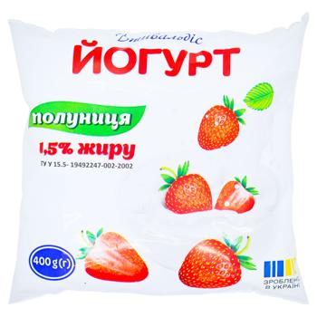 Йогурт Дживальдіс Полуниця 1,5% 400г - купити, ціни на ЕКО Маркет - фото 1
