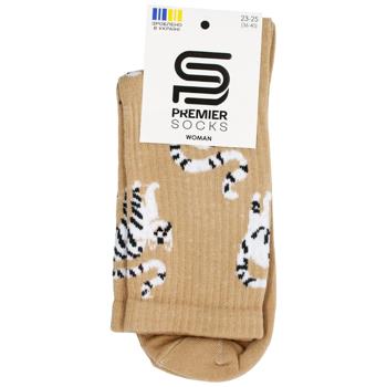 Носки Premier Socks женские классические с высокой резинкой Полосатые котики р.23-25 бежевый - купить, цены на ЕКО Маркет - фото 1