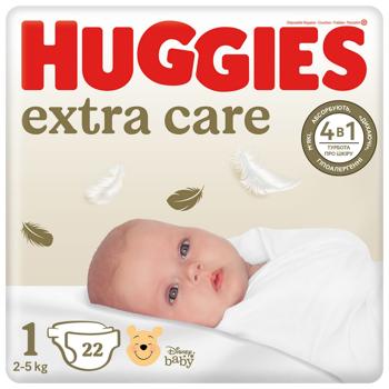 Підгузки Huggies Extra Care 1 2-5кг 22шт - купити, ціни на КОСМОС - фото 1