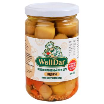 Шампиньоны WellDar целые отборные в мягком маринаде 300г