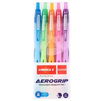 Набор ручек Unimax Aerogrip шариковых 5 цветов 5шт