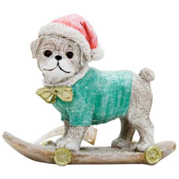 Bona Di Pug on Skateboard Decorative Hanging Figurine 12x4.5x9.5cm Light Gray with Mint - buy, prices for - photo 2