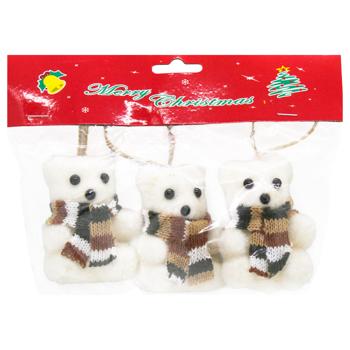 Прикраси ялинкові Білий ведмідь кремові 3шт 8*6см - купити, ціни на КОСМОС - фото 1