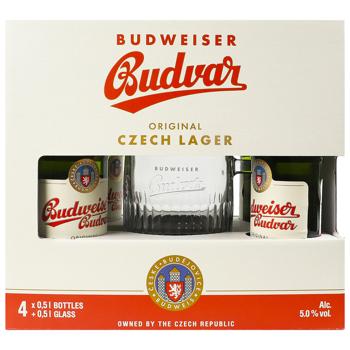 Набір Пиво Budweiser світле 5% 4шт*0,5л + Келих 0,5л - купити, ціни на КОСМОС - фото 2