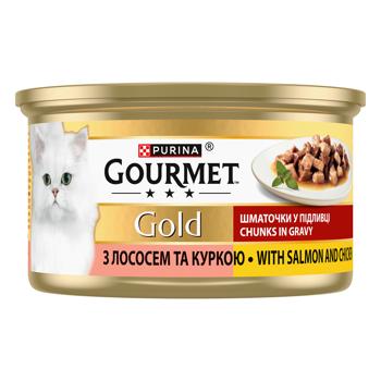 Корм влажный Gourmet Gold с лососем и курицей для кошек 85г - купить, цены на КОСМОС - фото 3