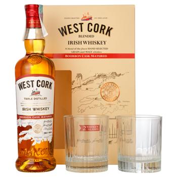 Віскі West Cork Bourbon Cask 40% 0,7л + 2 келихи коробка