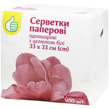 Серветки Auchan паперові одношарові білі 33х33см 100шт - купити, ціни на Auchan - фото 1