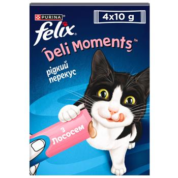 Корм додатковий Felix Deli Moments з лососем для дорослих та літніх котів 40г