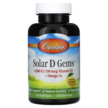 Carlson Labs Solar D Gems Lemon Flavored Fish Oil with Vitamin D3 4000 IU 120 softgels - buy, prices for Biotus - photo 1