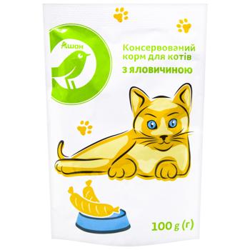 Корм вологий Auchan з яловичиною для котів 100г - купити, ціни на Auchan - фото 1