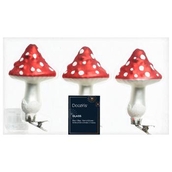 Decoris Mushroom on Clip Christmas Tree Decoration 6.5cm 3pcs - buy, prices for - photo 3