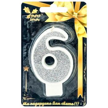 Party House Silver Figure 6 Large Candle