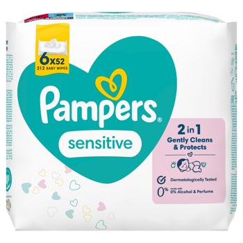 Салфетки влажные Pampers Sensitive детские 6x52шт - купить, цены на - фото 3
