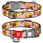 Waudog Nylon Dog Collar with QR Passport 28-40cm/20mm with Avocado Design on Pink