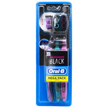 Зубна щітка Oral-B Всебічне чищення чорна середня 3шт - купити, ціни на Ідеал - фото 1