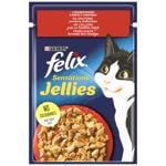 Корм вологий Felix Sensations Jellies з яловичиною та томатами для дорослих котів 85г
