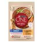 Корм вологий Purina One Adult з куркою, морквою та зеленою квасолею для собак малих порід 85г