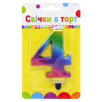 Party Favors Digit 4 Colored Cake Candle 9cm - buy, prices for NOVUS - photo 1