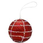 Red Christmas Tree Ball with Rectangular Beaded Pattern 8cm