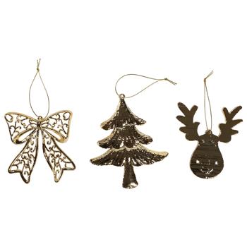 Actuel Christmas Tree/Deer/Bow Golden Christmas Tree Pendant 9-12cm in assortment