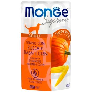 Корм влажный Monge Supreme с тунцом, тыквой и молодой кукурузой для кошек 80г - купить, цены на MasterZoo - фото 1