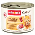 Корм вологий Animonda Carny з яловичиною, куркою та качиним серцем для котів 200г